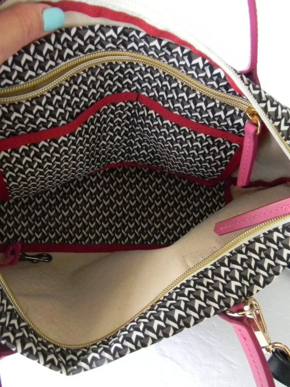 ROBERTA PIERI  NYLON/LEATHER BLACK/WHITE GEOMETRIC SATCHEL/CROSSBODY BAG ITALY
